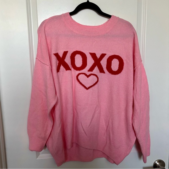 CeCe Sweaters - ❗️Cece Cynthia Steffe Pink and Red XOXO Heart Valentine’s Day Sweater Medium